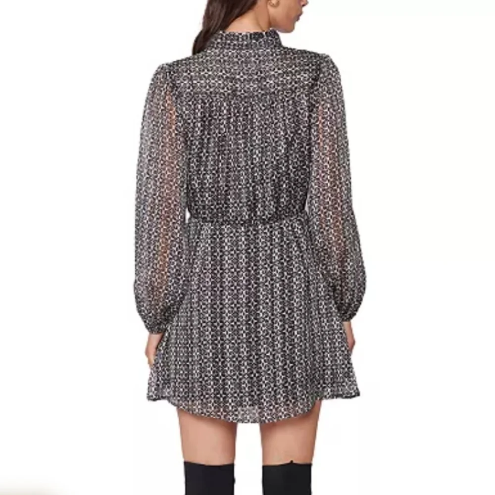 Lost+Wander Mira Black and Cream Button Front Bishop Puff Sleeve Blouson Dress M